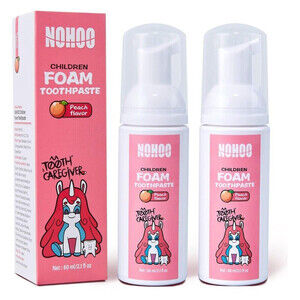 NOHOO Foam Toothpaste Kids Peach Flavor 2 Pack Fluoride Free Natural